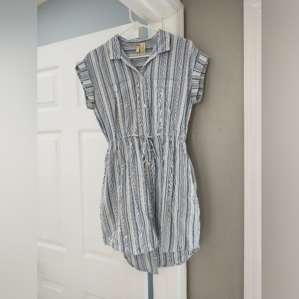 Japna Lightweight Collared Button Down Tie Waist Mini Casual Dress Size Medium